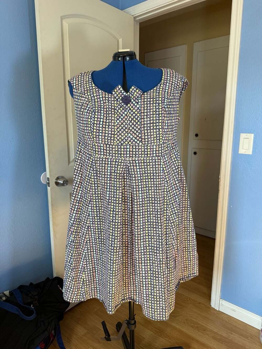 Cherry Velvet Plus Navy Dot Print Fit Flare cap sleeve 3x Dress pockets rockabil